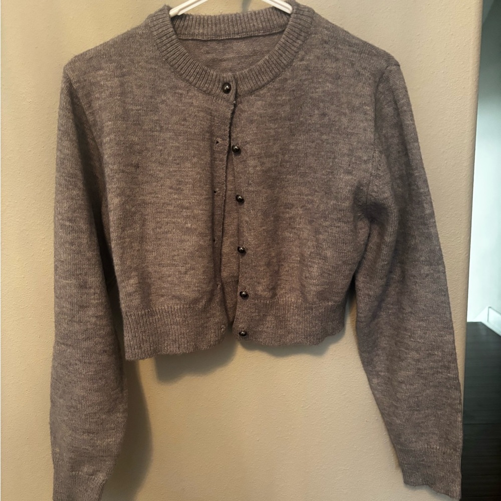 Classic Gray Cropped Button-Front Women's Sweater